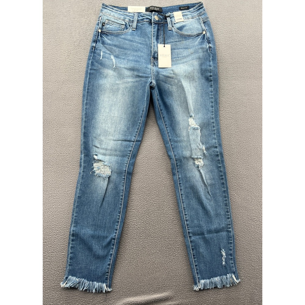 Judy Blue Jeans Womens 30 High Waist Skinny Fit Distressed Frayed Hem Blue